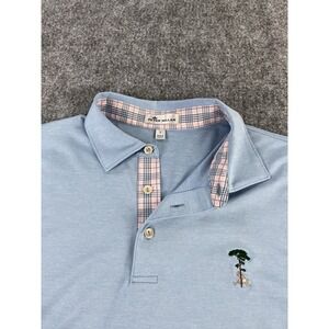 Peter Millar Performance Polo Shirt Mens Large Blue Plaid Pine Tree Golf Club